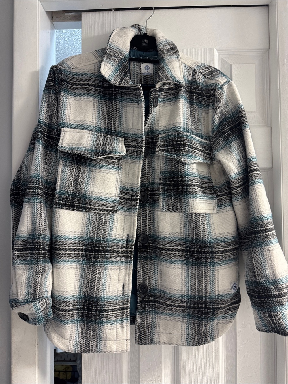 Hurley Plaid Shacket in Cream, Black & Teal